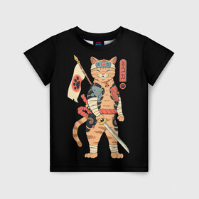 Детская футболка 3D с принтом Shogun Cat в Курске, 100% гипоаллергенный полиэфир | прямой крой, круглый вырез горловины, длина до линии бедер, чуть спущенное плечо, ткань немного тянется | Тематика изображения на принте: cat | cats | japan | ninja | samurai | shogun | yakuza | катана | кот | котенок | коты | котэ | котята | кошка | ниндзя | самурай | сёгун | якудза | япония