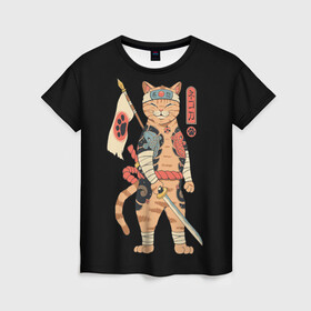 Женская футболка 3D с принтом Shogun Cat в Курске, 100% полиэфир ( синтетическое хлопкоподобное полотно) | прямой крой, круглый вырез горловины, длина до линии бедер | cat | cats | japan | ninja | samurai | shogun | yakuza | катана | кот | котенок | коты | котэ | котята | кошка | ниндзя | самурай | сёгун | якудза | япония