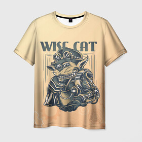 Мужская футболка 3D с принтом Wise cat в Курске, 100% полиэфир | прямой крой, круглый вырез горловины, длина до линии бедер | steampunk | арт | графика | обои | плакат | постер | стимпанк