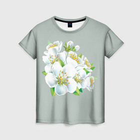 Женская футболка 3D с принтом Весна в Курске, 100% полиэфир ( синтетическое хлопкоподобное полотно) | прямой крой, круглый вырез горловины, длина до линии бедер | лепестки | распустились | цветение | цветы | яблоня