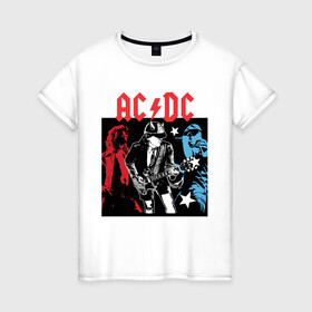 Женская футболка хлопок с принтом AC DC STARS в Курске, 100% хлопок | прямой крой, круглый вырез горловины, длина до линии бедер, слегка спущенное плечо | music | rock | гитара | коллектив | музыка | рок