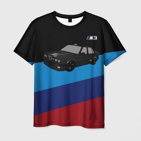 Мужская футболка 3D с принтом BMW M3 в Курске, 100% полиэфир | прямой крой, круглый вырез горловины, длина до линии бедер | Тематика изображения на принте: bmw | m3 | авто | бмв | бумер | спорт
