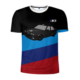 Мужская футболка 3D спортивная с принтом BMW M3 в Курске, 100% полиэстер с улучшенными характеристиками | приталенный силуэт, круглая горловина, широкие плечи, сужается к линии бедра | Тематика изображения на принте: bmw | m3 | авто | бмв | бумер | спорт