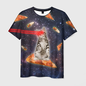 Мужская футболка 3D с принтом Котик в космосе в Курске, 100% полиэфир | прямой крой, круглый вырез горловины, длина до линии бедер | nyan cat | youtube | еда | космос | котик | мемы | пицца | психоделика | ютуб