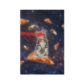 Обложка для паспорта матовая кожа с принтом Котик в космосе в Курске, натуральная матовая кожа | размер 19,3 х 13,7 см; прозрачные пластиковые крепления | Тематика изображения на принте: nyan cat | youtube | еда | космос | котик | мемы | пицца | психоделика | ютуб