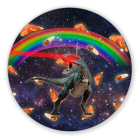 Коврик для мышки круглый с принтом Динозавр в космосе в Курске, резина и полиэстер | круглая форма, изображение наносится на всю лицевую часть | Тематика изображения на принте: dinosaur | meme | youtube | динозавр | космос | мемы | психоделика | ютуб