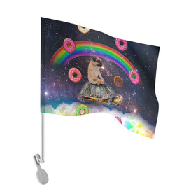 Флаг для автомобиля с принтом Мопс на черепахе в космосе в Курске, 100% полиэстер | Размер: 30*21 см | космос | мемы | мопс | психоделика | собака | черепаха