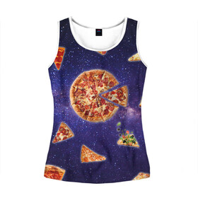 Женская майка 3D с принтом Пицца в космосе в Курске, 100% полиэстер | круглая горловина, прямой силуэт, длина до линии бедра | meat | pizza | space | youtube | еда | космос | мемы | пицца | психоделика | ютуб