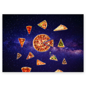 Поздравительная открытка с принтом Пицца в космосе в Курске, 100% бумага | плотность бумаги 280 г/м2, матовая, на обратной стороне линовка и место для марки
 | Тематика изображения на принте: meat | pizza | space | youtube | еда | космос | мемы | пицца | психоделика | ютуб