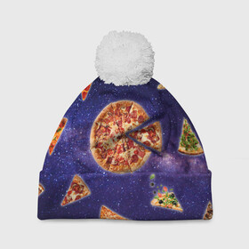 Шапка 3D c помпоном с принтом Пицца в космосе в Курске, 100% полиэстер | универсальный размер, печать по всей поверхности изделия | meat | pizza | space | youtube | еда | космос | мемы | пицца | психоделика | ютуб
