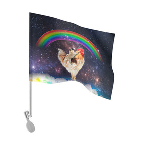 Флаг для автомобиля с принтом Мопс на курице в космосе в Курске, 100% полиэстер | Размер: 30*21 см | mene | space | youtube | космос | курица | мемы | мопс | петух | психоделика | собака | ютуб