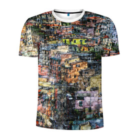 Мужская футболка 3D спортивная с принтом ГОРОДОК в Курске, 100% полиэстер с улучшенными характеристиками | приталенный силуэт, круглая горловина, широкие плечи, сужается к линии бедра | абстракция | город | молодежное | пестрое | провинция | хайп