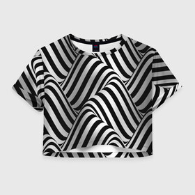 Женская футболка Crop-top 3D с принтом 3D Иллюзия в Курске, 100% полиэстер | круглая горловина, длина футболки до линии талии, рукава с отворотами | 3d texture | абстракция | оптическая иллюзия | полосы | черно белое