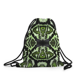 Рюкзак-мешок 3D с принтом Green Snake в Курске, 100% полиэстер | плотность ткани — 200 г/м2, размер — 35 х 45 см; лямки — толстые шнурки, застежка на шнуровке, без карманов и подкладки | reptile | scales | skin | snake | змея
