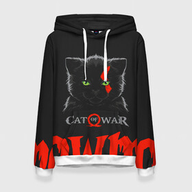 Женская толстовка 3D с принтом Cat of war в Курске, 100% полиэстер  | двухслойный капюшон со шнурком для регулировки, мягкие манжеты на рукавах и по низу толстовки, спереди карман-кенгуру с мягким внутренним слоем. | cat | gad of war | game | games | god of war | god of wor | атрей | атрэй | бог войны | игра | игры | кот | котёнок | кошки | кратос