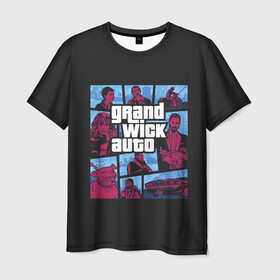 Мужская футболка 3D с принтом Grand Wick Auto в Курске, 100% полиэфир | прямой крой, круглый вырез горловины, длина до линии бедер | grand theft auto | gta | jone wick | джон вик | джон уик | кино | фильм