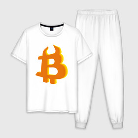 Мужская пижама хлопок с принтом Btc год быка в Курске, 100% хлопок | брюки и футболка прямого кроя, без карманов, на брюках мягкая резинка на поясе и по низу штанин
 | Тематика изображения на принте: 2021 | bitcoin | btc | б | битиси | биткоин | год быка | желтый | коин | новый биткоин | рогатый