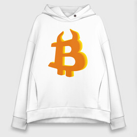 Женское худи Oversize хлопок с принтом Btc год быка в Курске, френч-терри — 70% хлопок, 30% полиэстер. Мягкий теплый начес внутри —100% хлопок | боковые карманы, эластичные манжеты и нижняя кромка, капюшон на магнитной кнопке | 2021 | bitcoin | btc | б | битиси | биткоин | год быка | желтый | коин | новый биткоин | рогатый