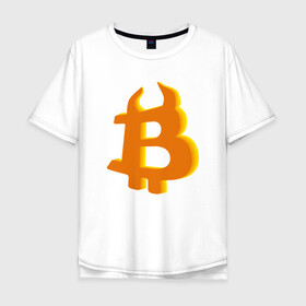 Мужская футболка хлопок Oversize с принтом Btc год быка в Курске, 100% хлопок | свободный крой, круглый ворот, “спинка” длиннее передней части | Тематика изображения на принте: 2021 | bitcoin | btc | б | битиси | биткоин | год быка | желтый | коин | новый биткоин | рогатый