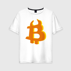 Женская футболка хлопок Oversize с принтом Btc год быка в Курске, 100% хлопок | свободный крой, круглый ворот, спущенный рукав, длина до линии бедер
 | Тематика изображения на принте: 2021 | bitcoin | btc | б | битиси | биткоин | год быка | желтый | коин | новый биткоин | рогатый