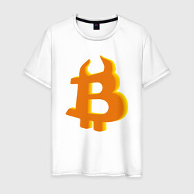 Мужская футболка хлопок с принтом Btc год быка в Курске, 100% хлопок | прямой крой, круглый вырез горловины, длина до линии бедер, слегка спущенное плечо. | 2021 | bitcoin | btc | б | битиси | биткоин | год быка | желтый | коин | новый биткоин | рогатый