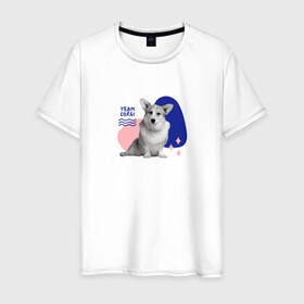 Мужская футболка хлопок с принтом Собака корги в Курске, 100% хлопок | прямой крой, круглый вырез горловины, длина до линии бедер, слегка спущенное плечо. | звери | лает | любовь | преданность | собака