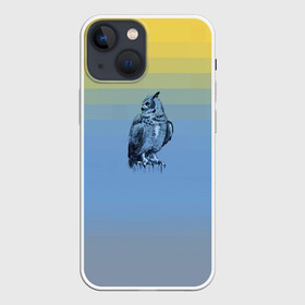 Чехол для iPhone 13 mini с принтом филин в Курске,  |  | color2021 | illuminating | pantone | ultimate grey | yellow | желтый | природа | путешествия | серый | сова