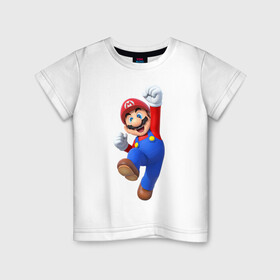 Детская футболка хлопок с принтом Марио в Курске, 100% хлопок | круглый вырез горловины, полуприлегающий силуэт, длина до линии бедер | mario | водопроводчик марио | марио | нинтендо | супер марио