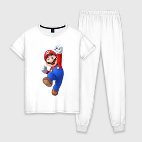Женская пижама хлопок с принтом Марио в Курске, 100% хлопок | брюки и футболка прямого кроя, без карманов, на брюках мягкая резинка на поясе и по низу штанин | mario | водопроводчик марио | марио | нинтендо | супер марио