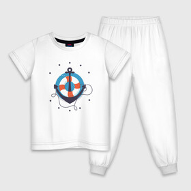 Детская пижама хлопок с принтом Якорь в Курске, 100% хлопок |  брюки и футболка прямого кроя, без карманов, на брюках мягкая резинка на поясе и по низу штанин
 | звезды | минимализм | рисунок | спасательный круг | якорь