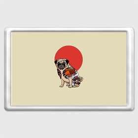 Магнит 45*70 с принтом Мопс в Курске, Пластик | Размер: 78*52 мм; Размер печати: 70*45 | мопс | мопсик | мопсики | самурай | собака | солнце | тату | япония | японское