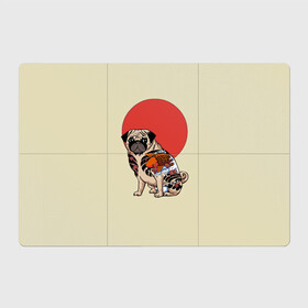 Магнитный плакат 3Х2 с принтом Мопс в Курске, Полимерный материал с магнитным слоем | 6 деталей размером 9*9 см | Тематика изображения на принте: мопс | мопсик | мопсики | самурай | собака | солнце | тату | япония | японское