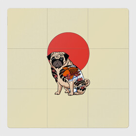 Магнитный плакат 3Х3 с принтом Мопс в Курске, Полимерный материал с магнитным слоем | 9 деталей размером 9*9 см | Тематика изображения на принте: мопс | мопсик | мопсики | самурай | собака | солнце | тату | япония | японское