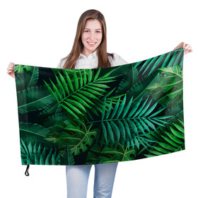 Флаг 3D с принтом Сочные тропики в Курске, 100% полиэстер | плотность ткани — 95 г/м2, размер — 67 х 109 см. Принт наносится с одной стороны | заросли | кусты | лето | листья | пальма | тропики. зелень