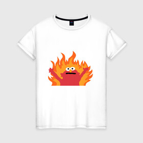 Женская футболка хлопок с принтом маппет в Курске, 100% хлопок | прямой крой, круглый вырез горловины, длина до линии бедер, слегка спущенное плечо | fire | muppet | маппет | огонь | улица сезам | элмо