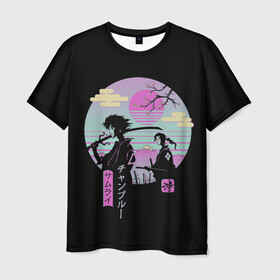 Мужская футболка 3D с принтом Samurai в Курске, 100% полиэфир | прямой крой, круглый вырез горловины, длина до линии бедер | anime | japan | katana | manga | sakura | samurai | sempai | senpai | sun | аниме | закат | катана | манга | сакура | самураи | солнце | япония