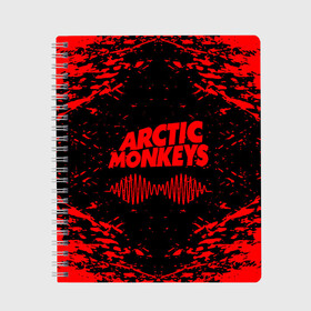 Тетрадь с принтом arctic monkeys в Курске, 100% бумага | 48 листов, плотность листов — 60 г/м2, плотность картонной обложки — 250 г/м2. Листы скреплены сбоку удобной пружинной спиралью. Уголки страниц и обложки скругленные. Цвет линий — светло-серый
 | Тематика изображения на принте: arctic monkeys | arctic monkeys live | do i wanna know | domino | domino records | full album | lyrics | mardy bum | whyd you only call me when youre high | арктические обезьяны | домино пластинки | полный альбом | тексты песен