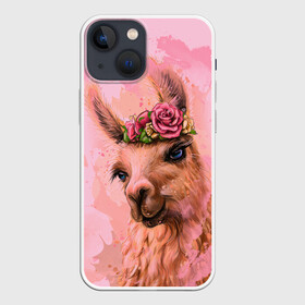 Чехол для iPhone 13 mini с принтом лама с цветами в Курске,  |  | llama | альпака | животные | лама