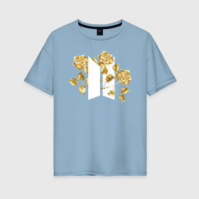 Женская футболка хлопок Oversize с принтом БТС BTS Stay Gold V2 Bangtan в Курске, 100% хлопок | свободный крой, круглый ворот, спущенный рукав, длина до линии бедер
 | bangtan boys | bts | k pop | stay gold | бтс | версия 2