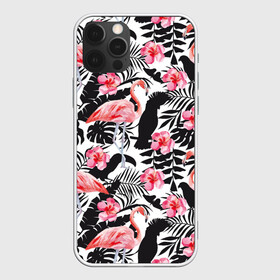 Чехол для iPhone 12 Pro Max с принтом фламинго и попугаи в Курске, Силикон |  | птицы | тропики | фламинго