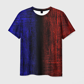 Мужская футболка 3D с принтом Сине-Красная Текстура в Курске, 100% полиэфир | прямой крой, круглый вырез горловины, длина до линии бедер | blue and red | scratches | сине красный | текстура | царапины