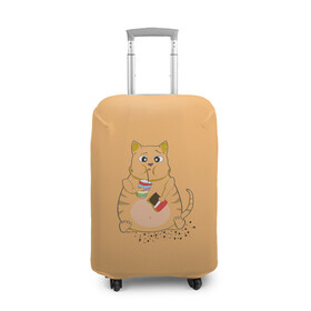 Чехол для чемодана 3D с принтом РЫЖИЙ КОТ ТОЛСТЯК в Курске, 86% полиэфир, 14% спандекс | двустороннее нанесение принта, прорези для ручек и колес | cat. котенок | ginger | антиспорт | барсик | детский | коктейль | летний | мем | мультики | обжора | пушистый | смешные кошки | шоколад