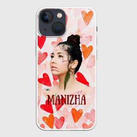 Чехол для iPhone 13 mini с принтом Manizha на фоне сердечек в Курске,  |  | manizha | далеровна | душанбе | евровидение | евровидение 2021 | манижа | певица | таджикистан | хамраева