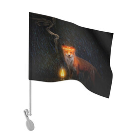 Флаг для автомобиля с принтом Лиса с огненной короной в Курске, 100% полиэстер | Размер: 30*21 см | fox | foxy | животное | звери | лиса | лисенок | лисичка | милая | рыжая | фокс