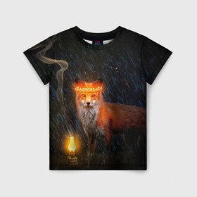 Детская футболка 3D с принтом Лиса с огненной короной в Курске, 100% гипоаллергенный полиэфир | прямой крой, круглый вырез горловины, длина до линии бедер, чуть спущенное плечо, ткань немного тянется | fox | foxy | животное | звери | лиса | лисенок | лисичка | милая | рыжая | фокс