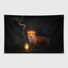 Флаг-баннер с принтом Лиса с огненной короной в Курске, 100% полиэстер | размер 67 х 109 см, плотность ткани — 95 г/м2; по краям флага есть четыре люверса для крепления | Тематика изображения на принте: fox | foxy | животное | звери | лиса | лисенок | лисичка | милая | рыжая | фокс