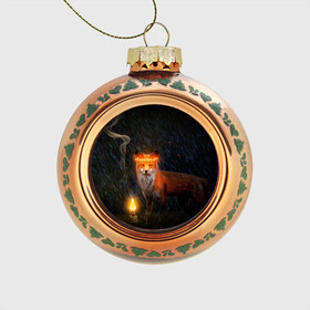 Стеклянный ёлочный шар с принтом Лиса с огненной короной в Курске, Стекло | Диаметр: 80 мм | fox | foxy | животное | звери | лиса | лисенок | лисичка | милая | рыжая | фокс