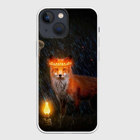 Чехол для iPhone 13 mini с принтом Лиса с огненной короной в Курске,  |  | Тематика изображения на принте: fox | foxy | животное | звери | лиса | лисенок | лисичка | милая | рыжая | фокс