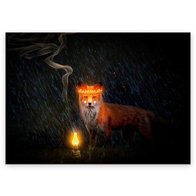 Поздравительная открытка с принтом Лиса с огненной короной в Курске, 100% бумага | плотность бумаги 280 г/м2, матовая, на обратной стороне линовка и место для марки
 | Тематика изображения на принте: fox | foxy | животное | звери | лиса | лисенок | лисичка | милая | рыжая | фокс