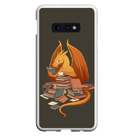 Чехол для Samsung S10E с принтом Book Dragon в Курске, Силикон | Область печати: задняя сторона чехла, без боковых панелей | Тематика изображения на принте: book | books | dragon | knowledge | professor | study | tea | wyvern | виверна | дракон | знания | книга | книги | книжный | профессор | чай